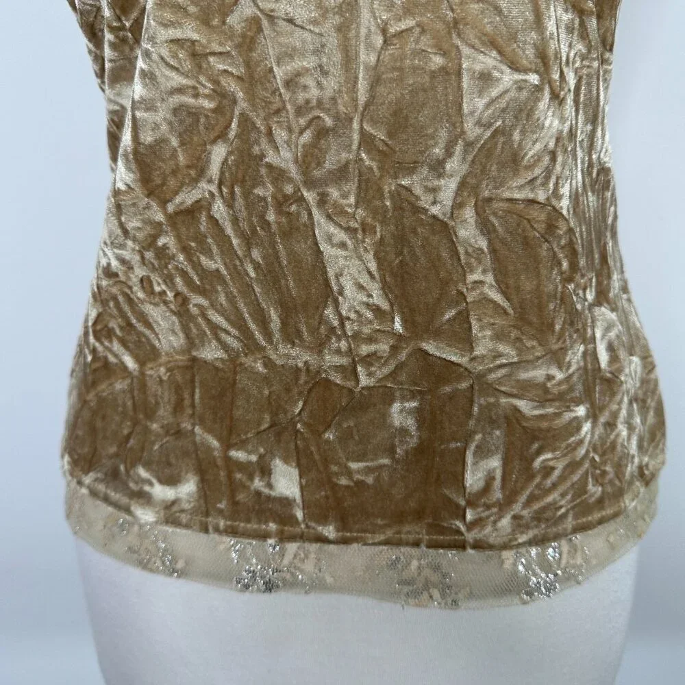 Byerwear Velvet Women's Size Large Gold Y2K Strap Stretch Tank Top